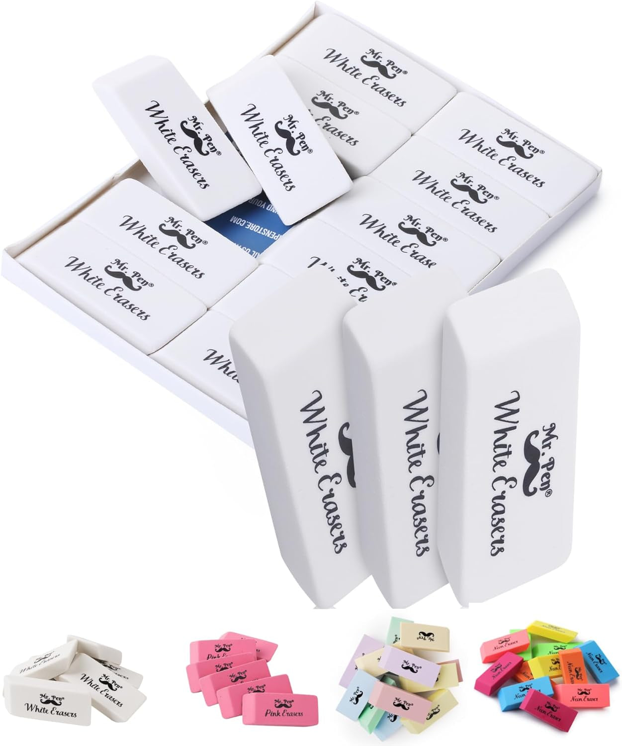 Pink Pencil Erasers, Large, Pack of 12