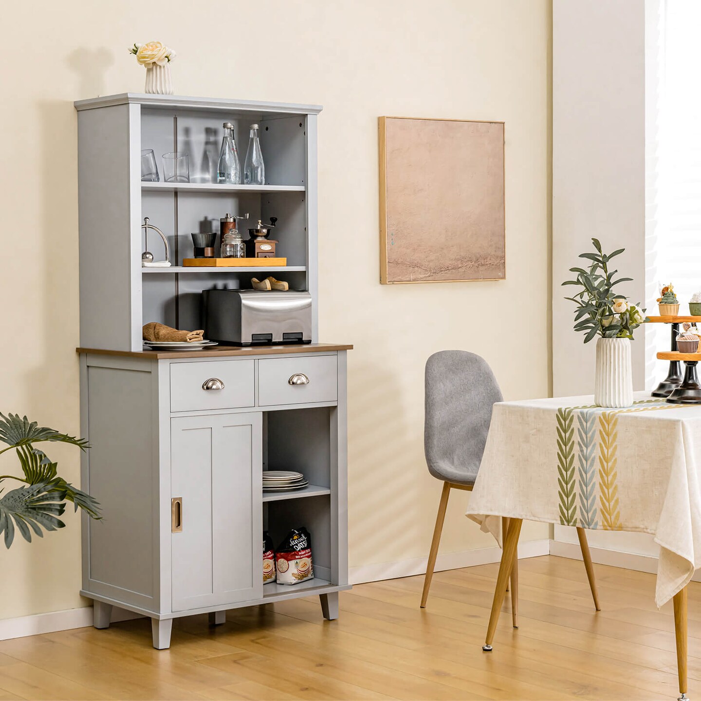 Freestanding Kitchen Pantry Cabinet with Sliding Doors