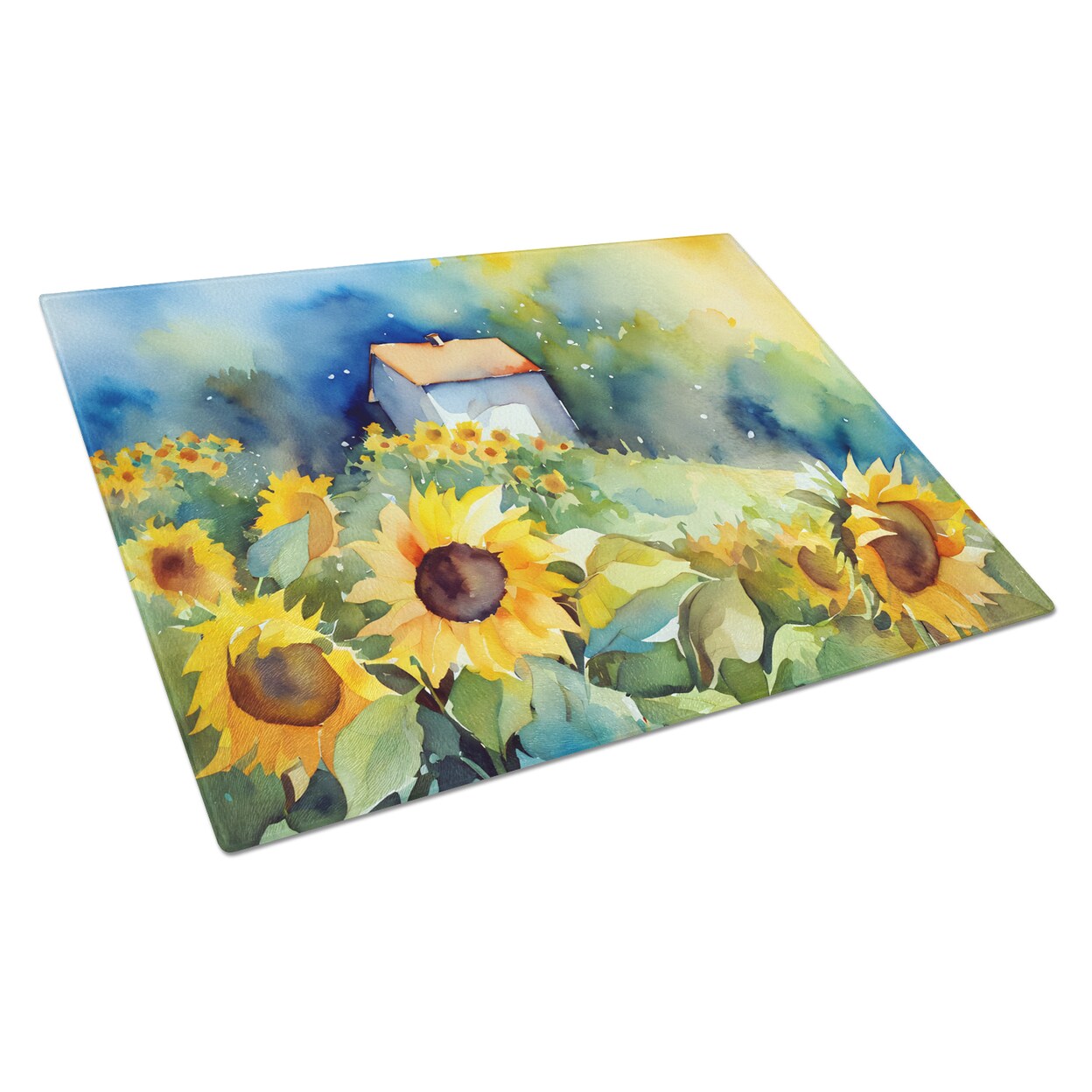 Caroline&#x27;s Treasures Sunflowers in Watercolor Glass Cutting Board Large DAC1616