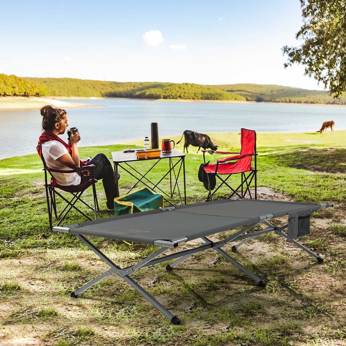 Extra Wide Folding Camping Bed with Carry Bag and Storage Bag