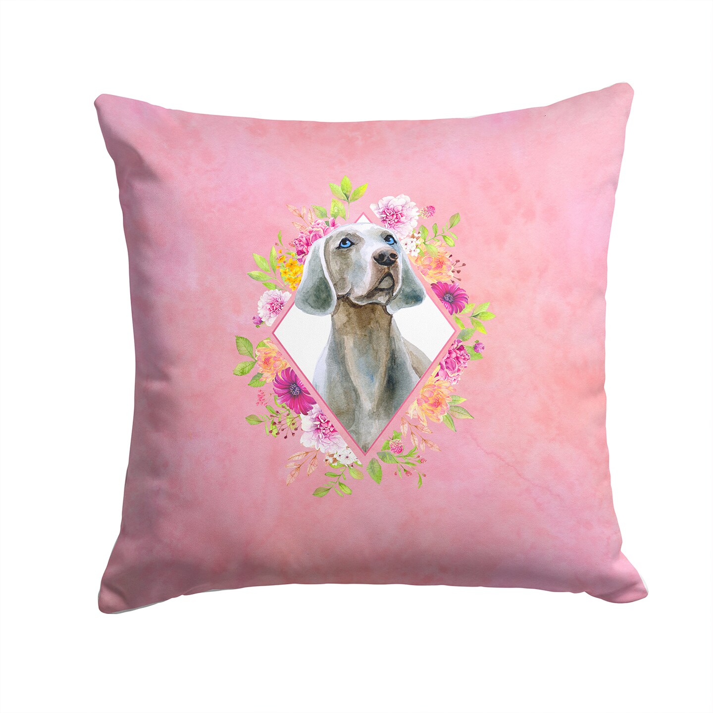 Caroline&#x27;s Treasures Weimaraner Pink Flowers Fabric Decorative Pillow