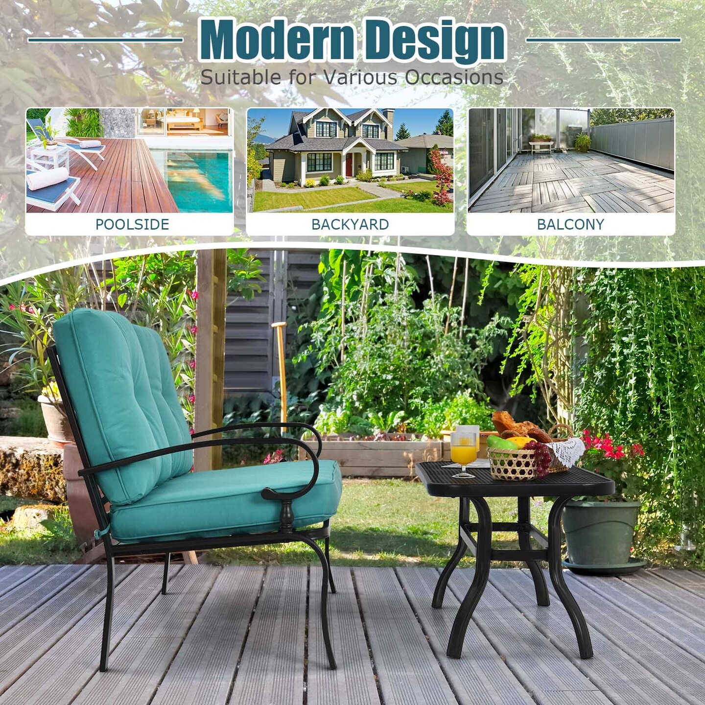 2 Pieces Patio Loveseat Bench Table Furniture Set with Cushioned Chair