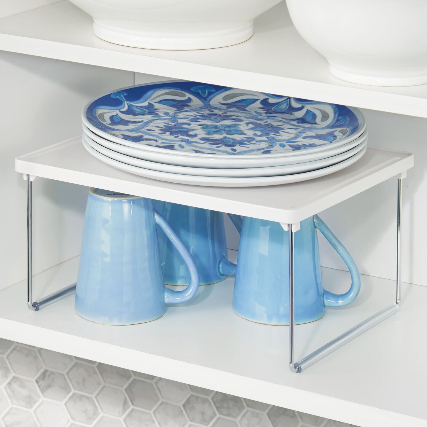 mDesign Metal Kitchen Cabinet Shelf Stacking Storage Organizer