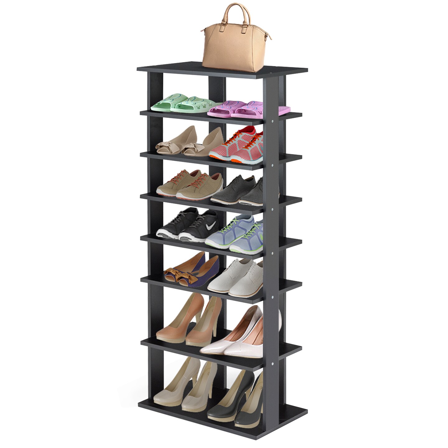 7-Tier Dual 14 Pair Shoe Rack Free Standing Concise Shelves Storage