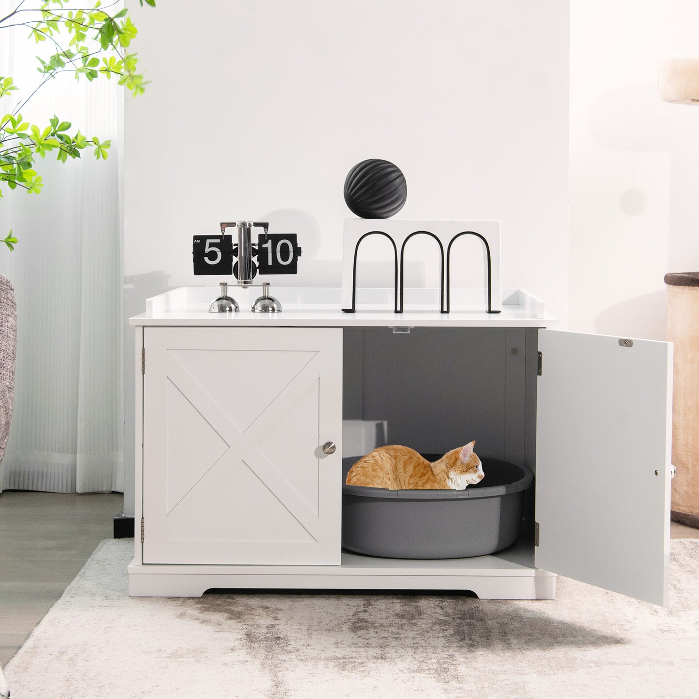 Large Wooden Cat Litter Box Enclosure with the Storage Rack