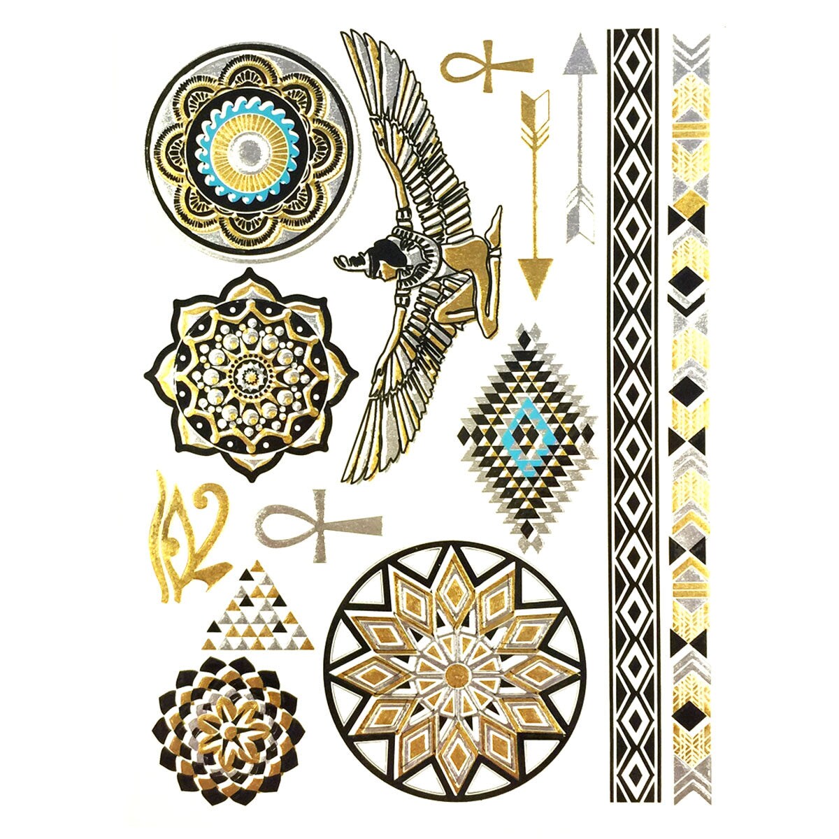 Wrapables Large Metallic Gold and Silver Temporary Tattoo Stickers, Exotic