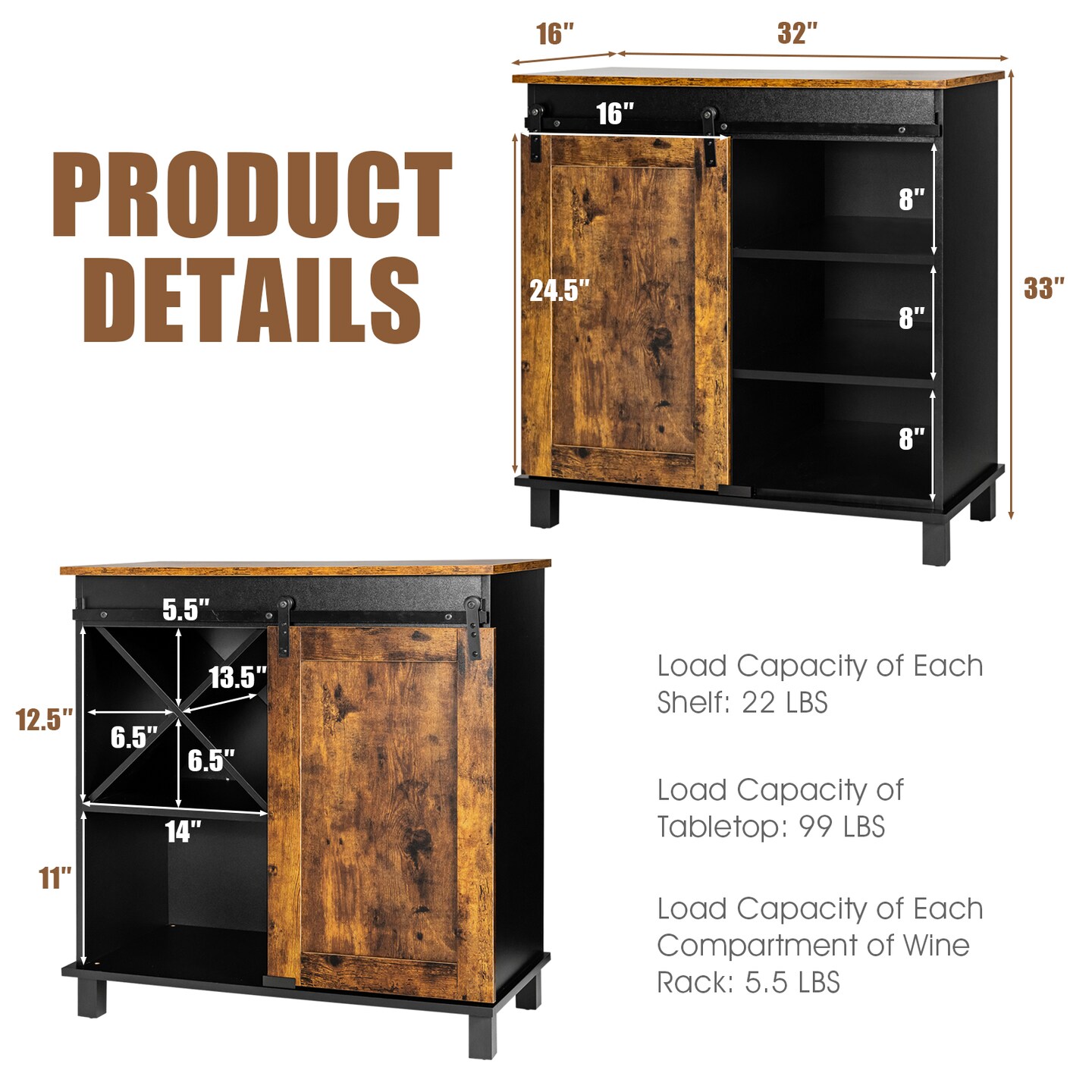 Rustic Brown Wooden Storage Cabinet with Sliding Barn Door