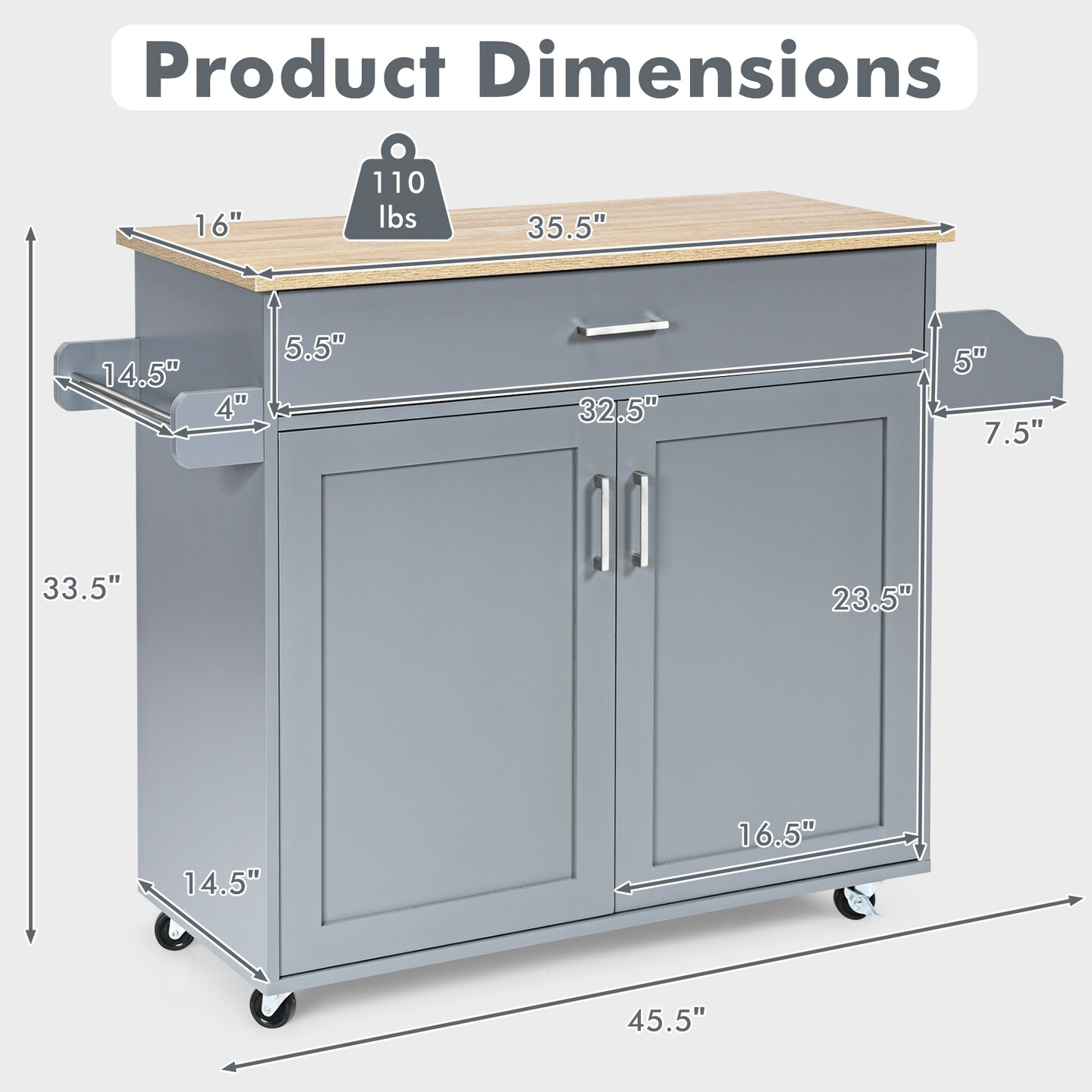 Rolling Kitchen Island Cart with Towel and Spice Rack
