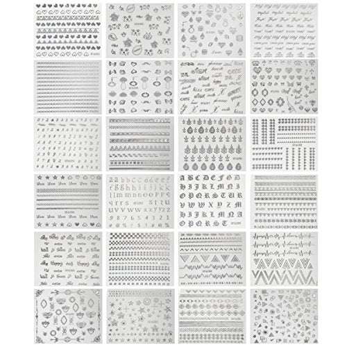 Wrapables Holographic Nail Stickers Metallic Letters, Numbers & Patterns Nail Stickers Nail Art (24 sheets)