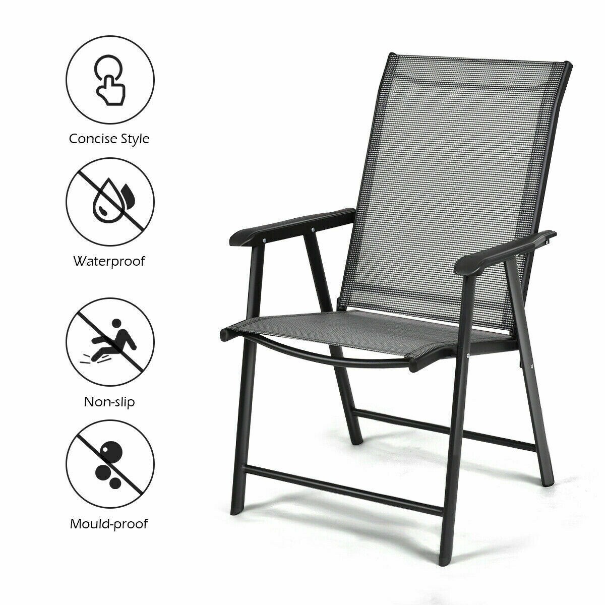 Set of 2 Outdoor Patio Folding Chairs with with 2 Ergonomic Armrests and Iron Frame