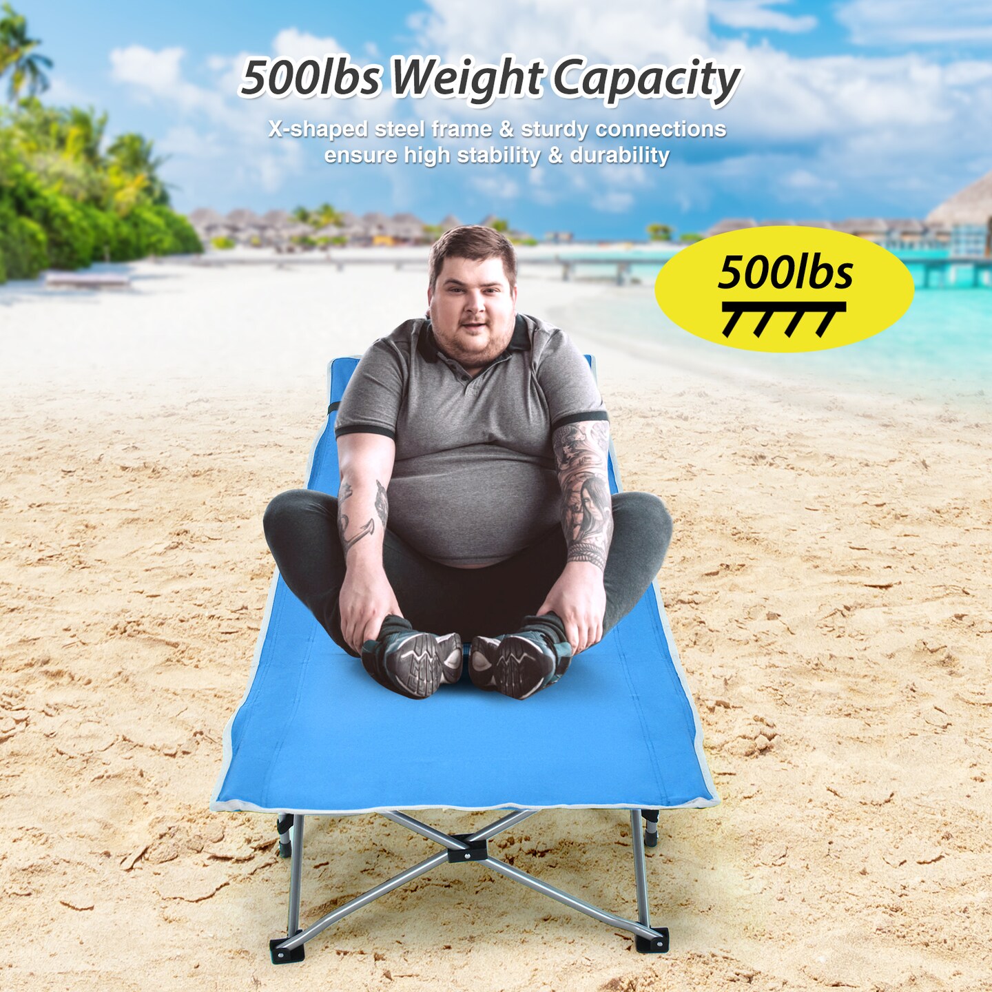 Folding Camping Cot with Side Storage Pocket Detachable Headrest