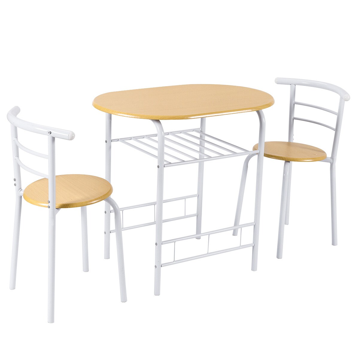 3-Piece Space-Saving Bistro Set with Wine Rack and Painted Steel Frame