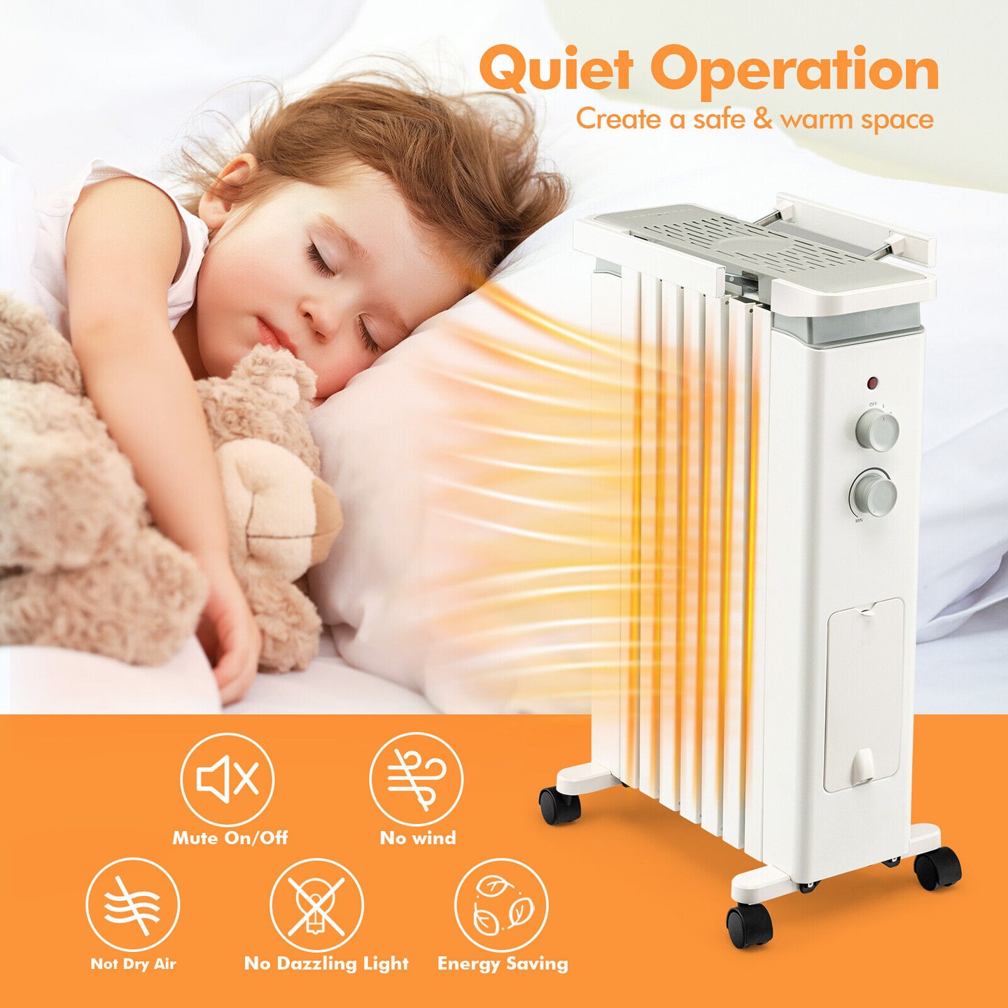 1500W Portable Oil Filled Radiator Heater with 3 Heat Settings and Humidification Box