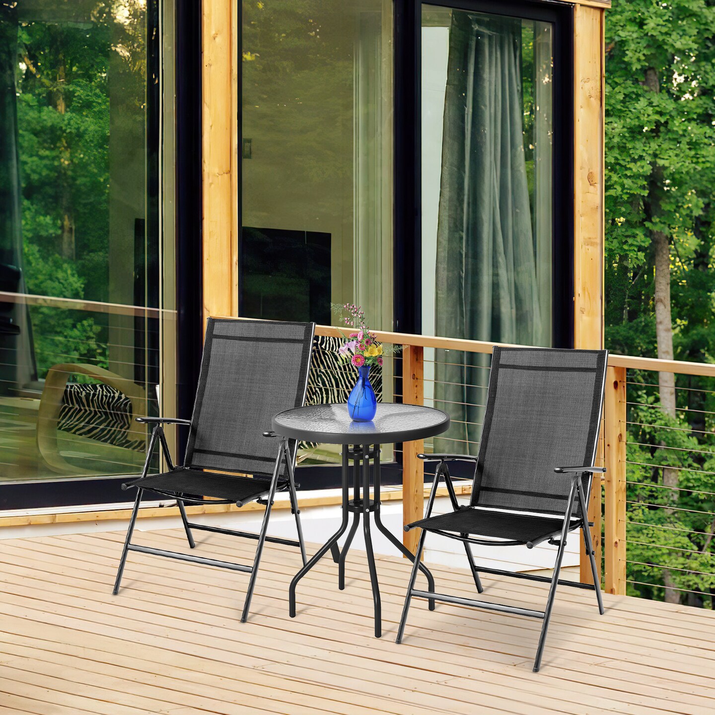 Set of 2 Adjustable Portable Patio Folding Dining Chair Recliner -Black