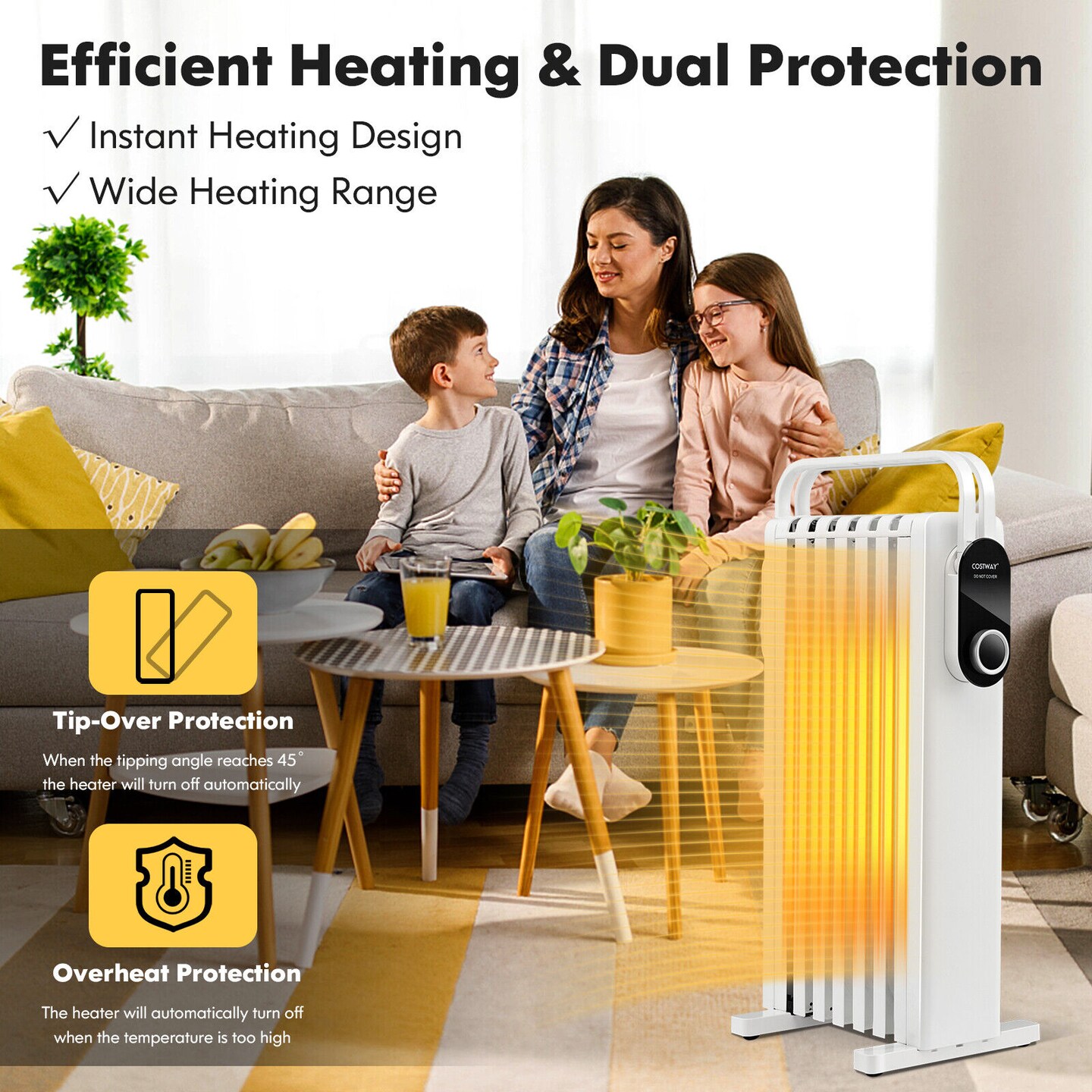 1500W Electric Space Heater Oil Filled Radiator Heater with Foldable Rack