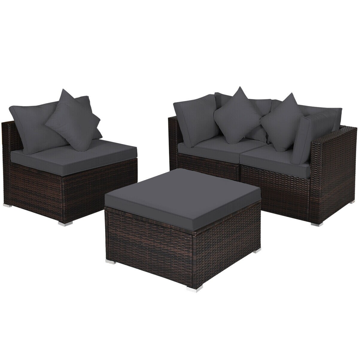 4 Pieces Ottoman Garden Patio Rattan Wicker Furniture Set with Cushion