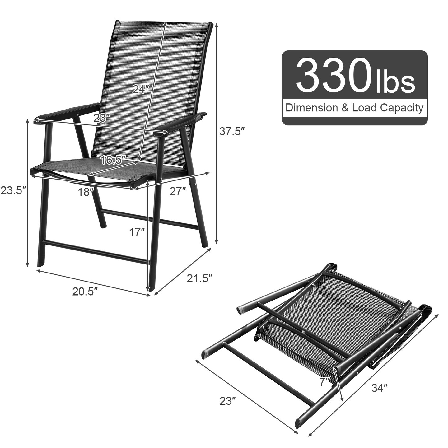 Set of 2 Outdoor Patio Folding Chairs with with 2 Ergonomic Armrests and Iron Frame