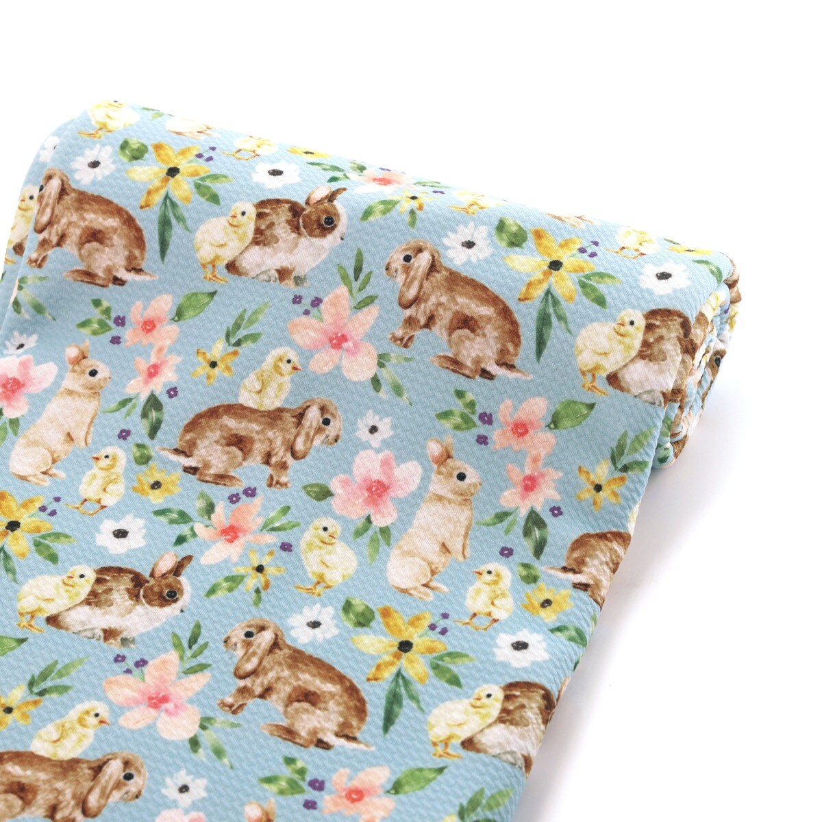 Floral Easter Bunny and Chicks Bullet Fabric 6&#x22; Strip