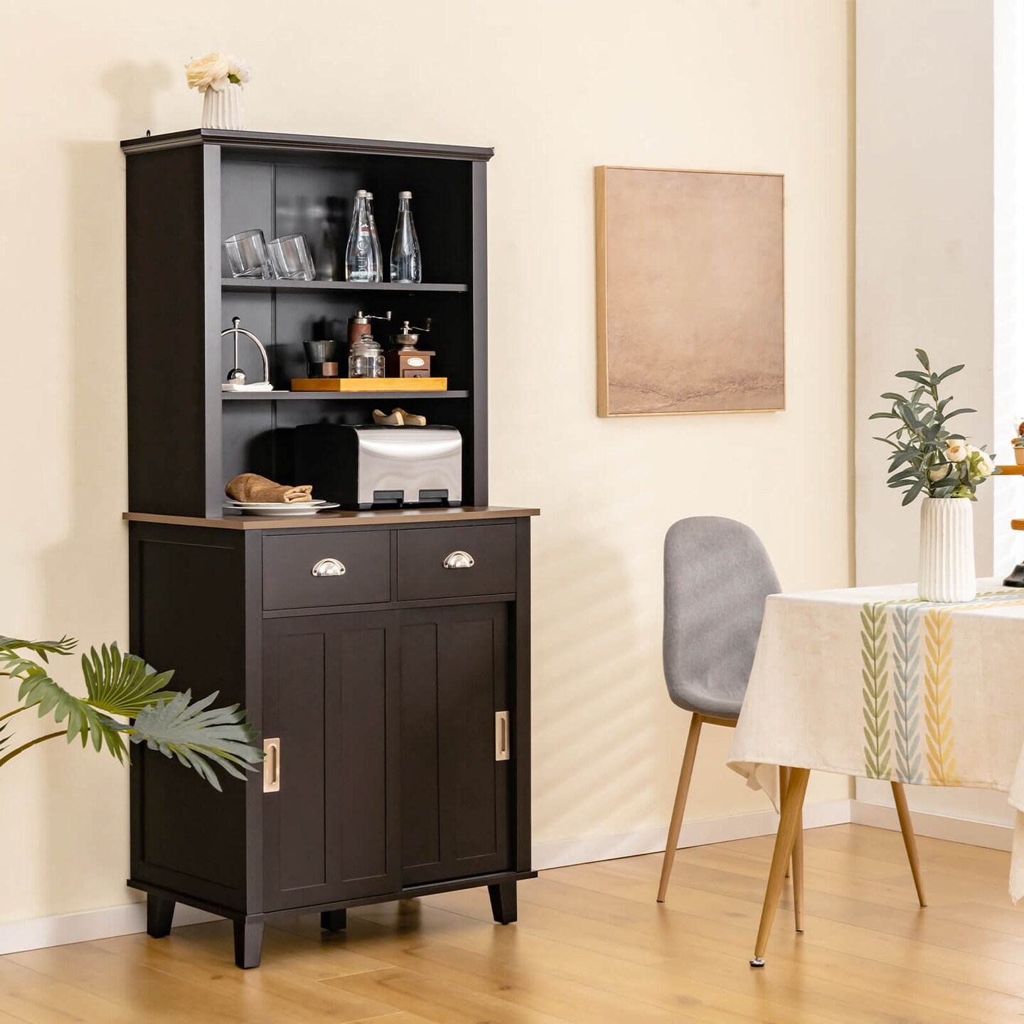 Freestanding Kitchen Pantry Cabinet with Sliding Doors