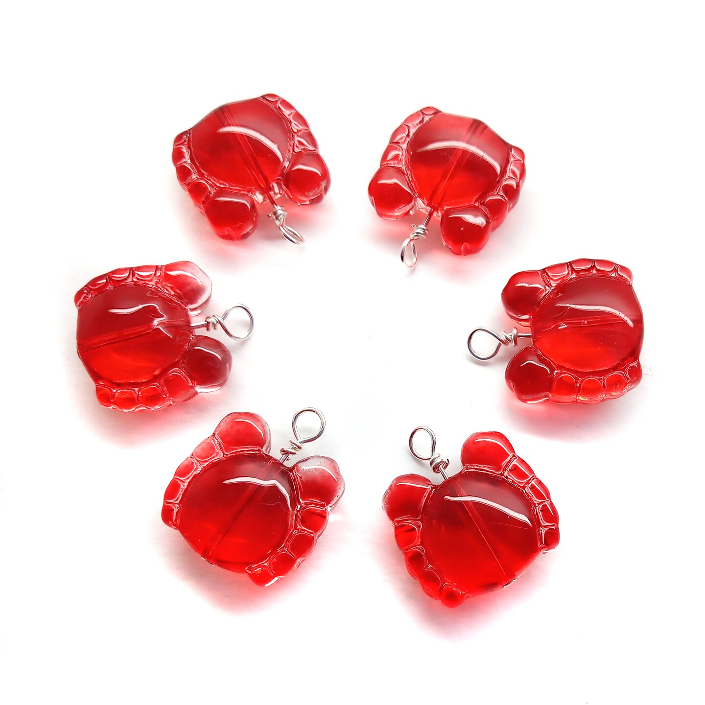 Crab Charms, 6 pcs, Cute Red Glass Bead Dangles, Adorabilities
