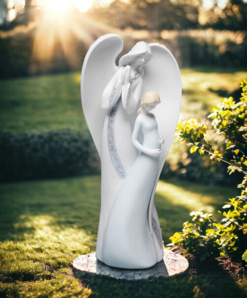 Ceramic Angel with Pregnant Mother Figurine, Home D&#xE9;cor, Religious D&#xE9;cor, Religious Gift, Gift for Expecting Mother, Baby Shower Gift