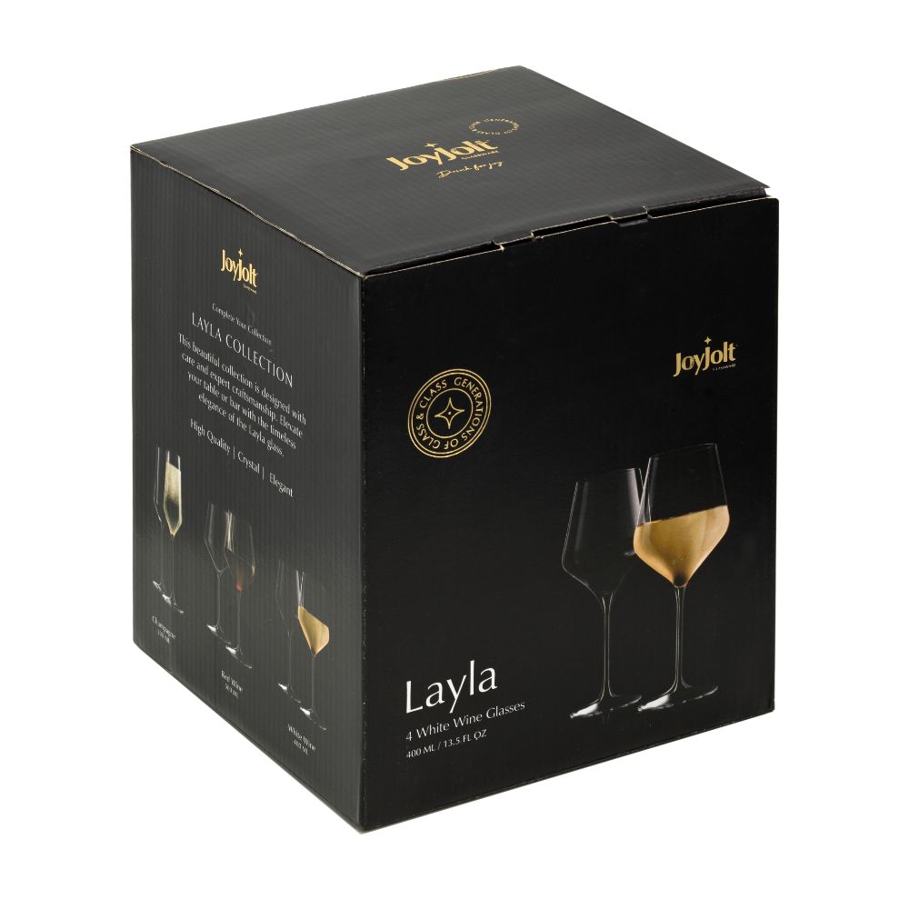 JoyJolt Layla Crystal White Wine Glasses - 13.5 oz - Set of 4