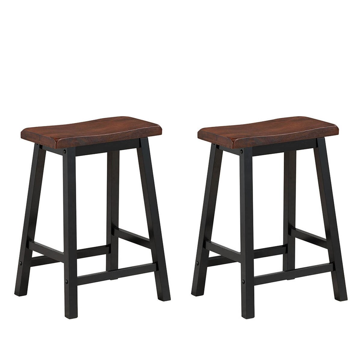 Gymax Set of 2 Bar Stools 24H Saddle Seat Pub Chair Home Kitchen Dining Room Brown