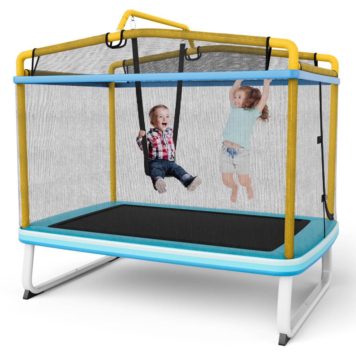 3-In-1 6Ft Rectangle Kids Trampoline W/ Swing Horizontal Bar And Safety Net Outdoor