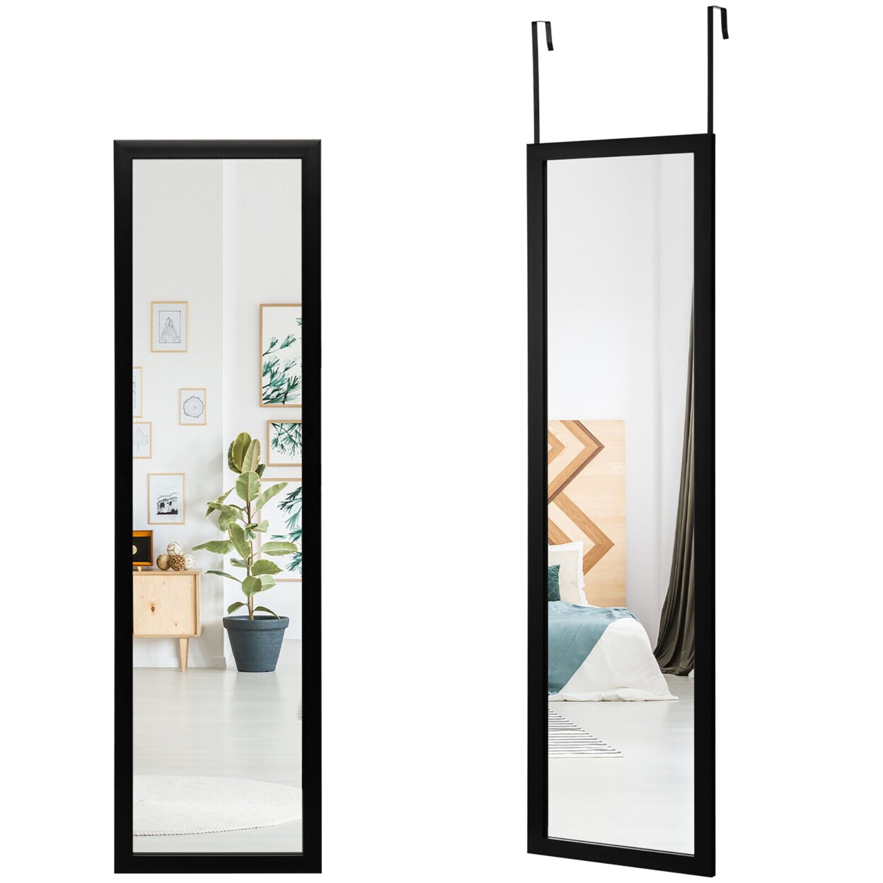 Full Length Over The Door Mirror Hanging Hooks Wall Mount Dressing Mirror