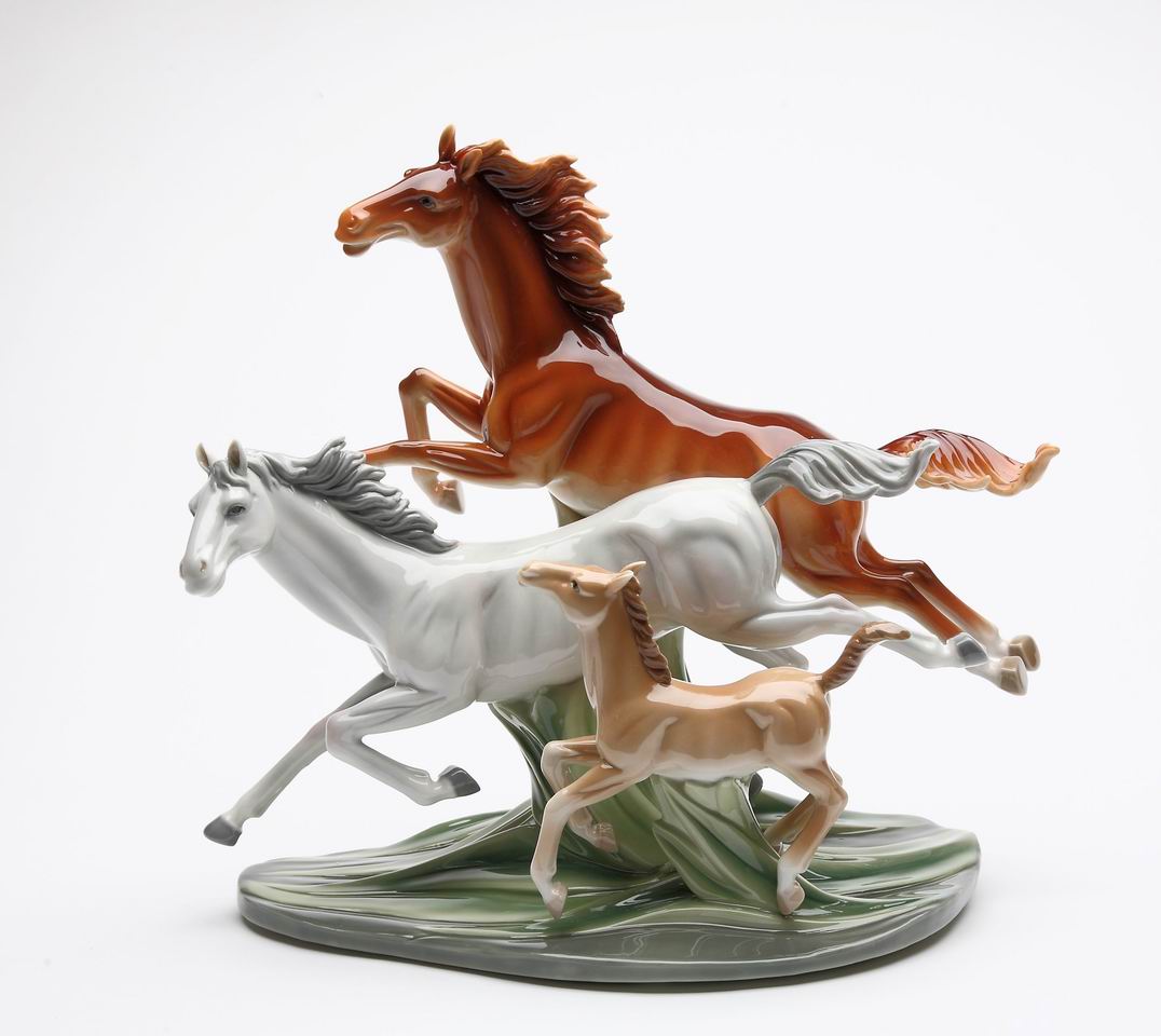 Ceramic Galloping Horses Statue, Gift for Him, Dad, Cowboy, Mom, Her, Office Decor, Farmhouse Decor