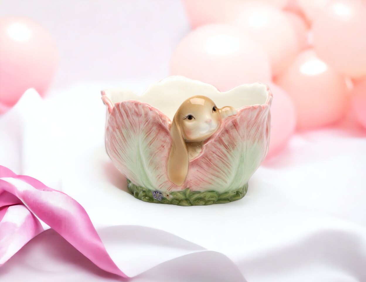 Ceramic Easter Bunny Rabbit in Flower Candy Bowl, Home D&#xE9;cor, Gift for Her, Gift for Mom, Kitchen D&#xE9;cor, Spring D&#xE9;cor