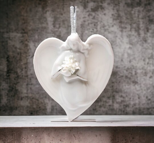 Ceramic Angel Holding Flowers Ornament, Home D&#xE9;cor, Religious D&#xE9;cor, Religious Gift, Church D&#xE9;cor, Baptism Gift