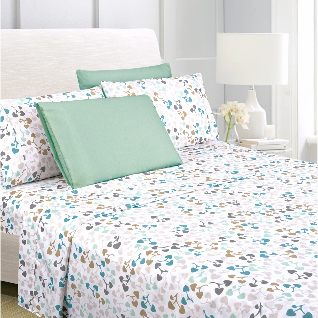 American Home Collection   Ultra Soft 4-6 Piece Heart Leaf Romance Printed Bed Sheet Set