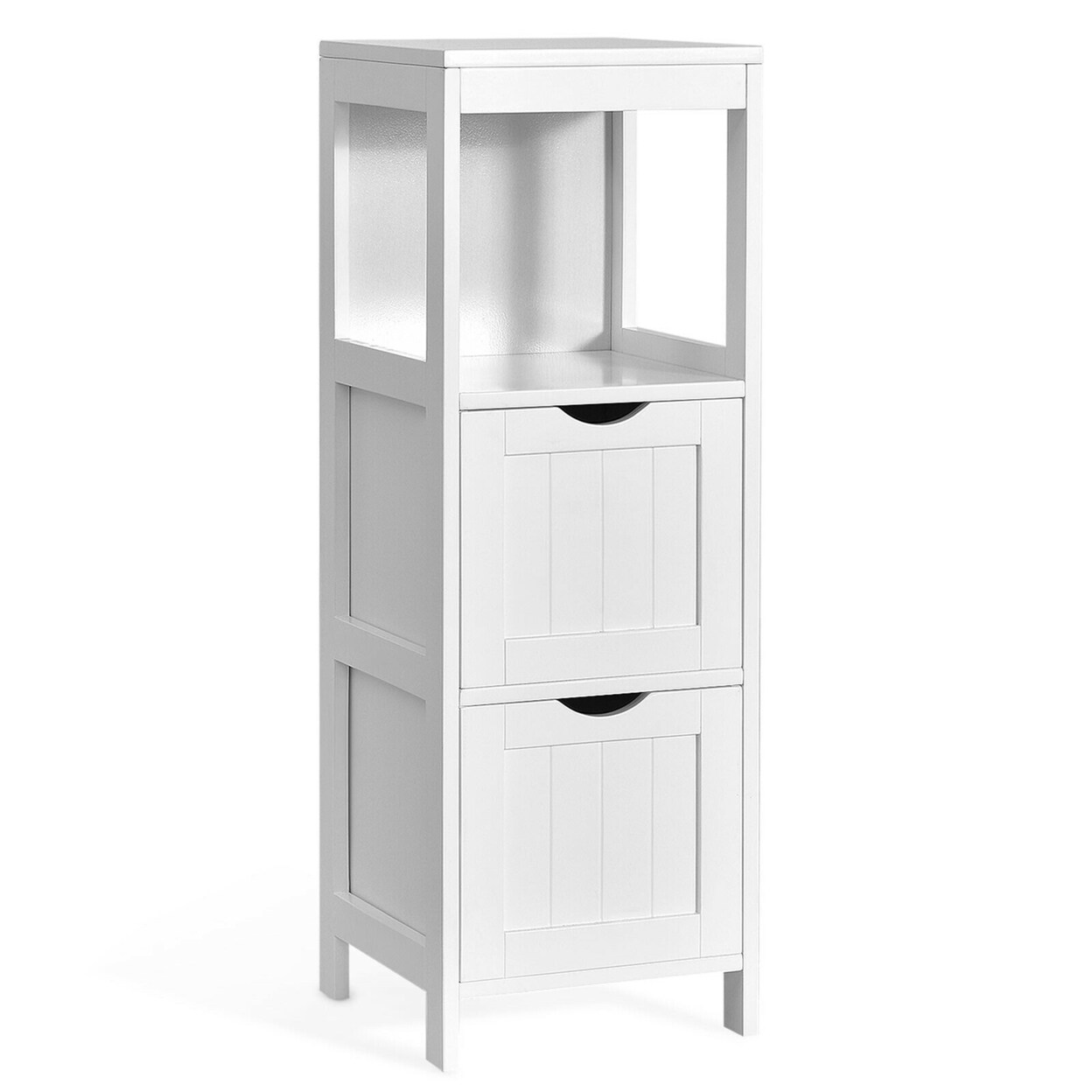 Gymax Bathroom Floor Cabinet Side Wooden Storage Organizer w/ Removable Drawers White
