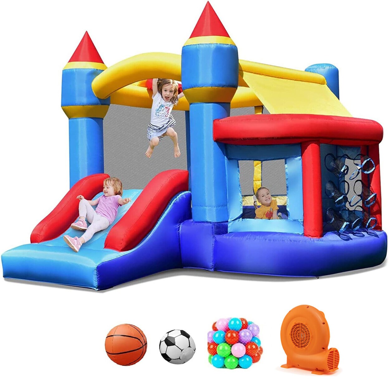 Inflatable Bounce House Castle Slide Bouncer Kids Basketball Hoop W/ 550W