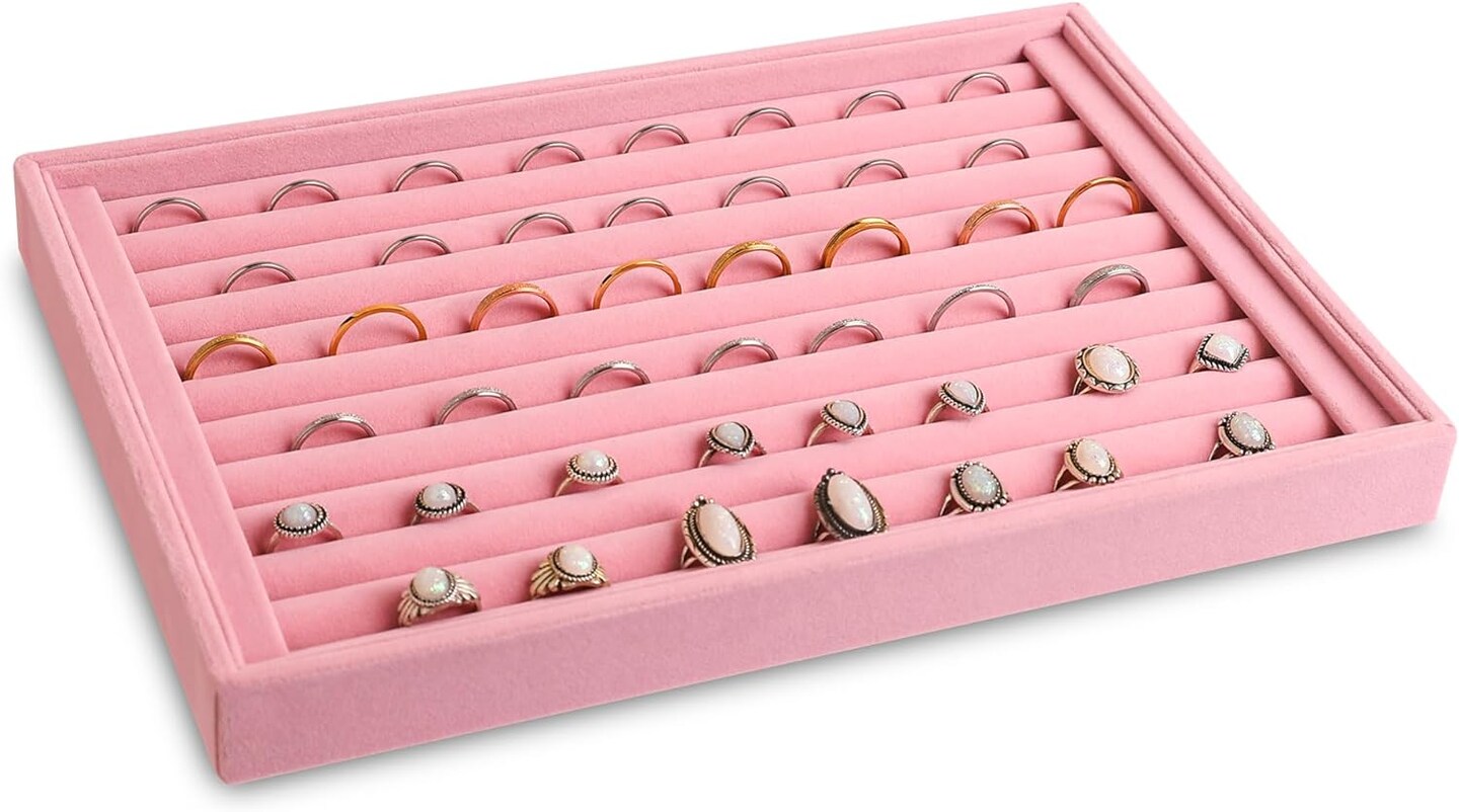 4-Pieces Stackable Velvet Jewelry Organizer Trays