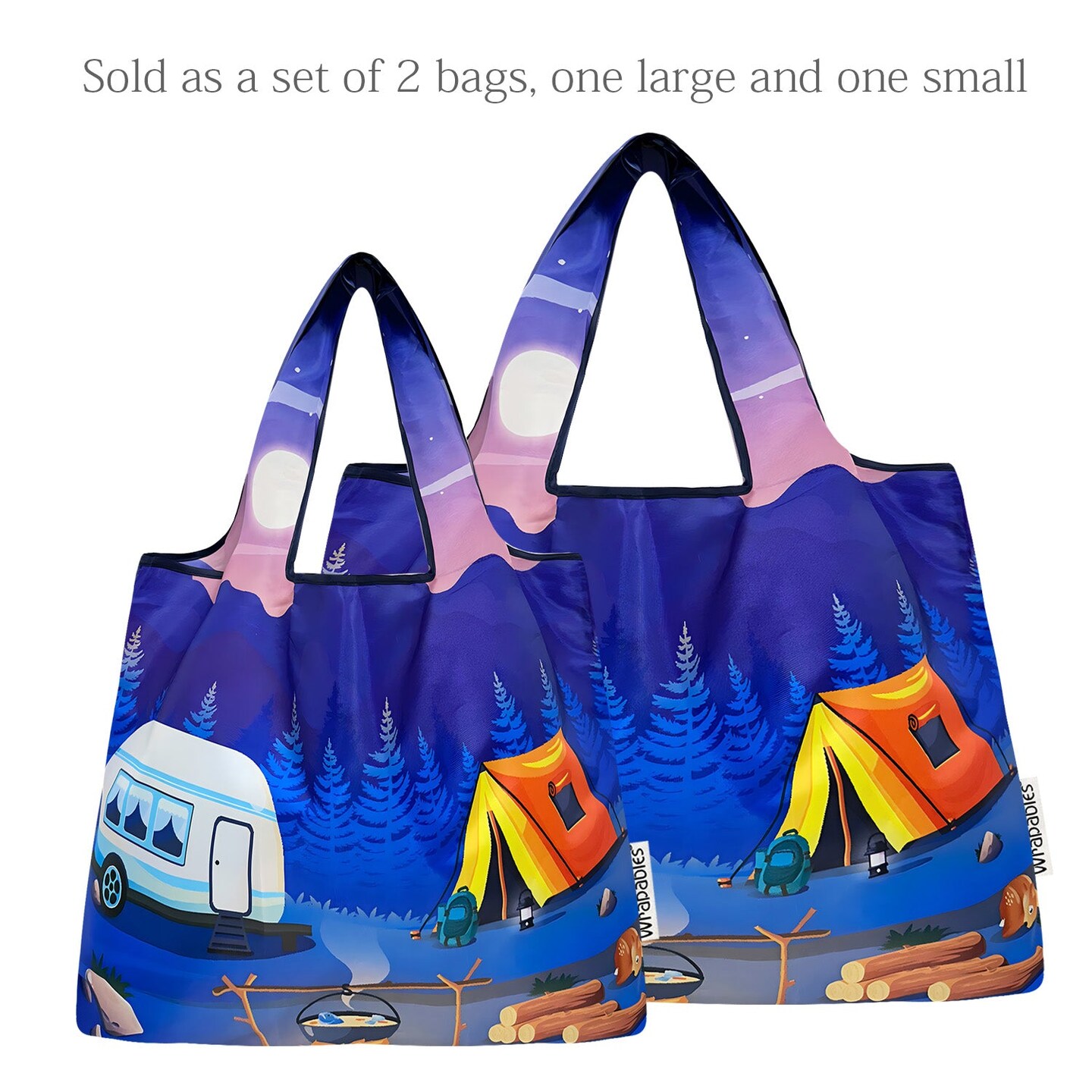 Wrapables Large & Small Foldable Tote Nylon Reusable Grocery Bags, Set of 2, Outdoors