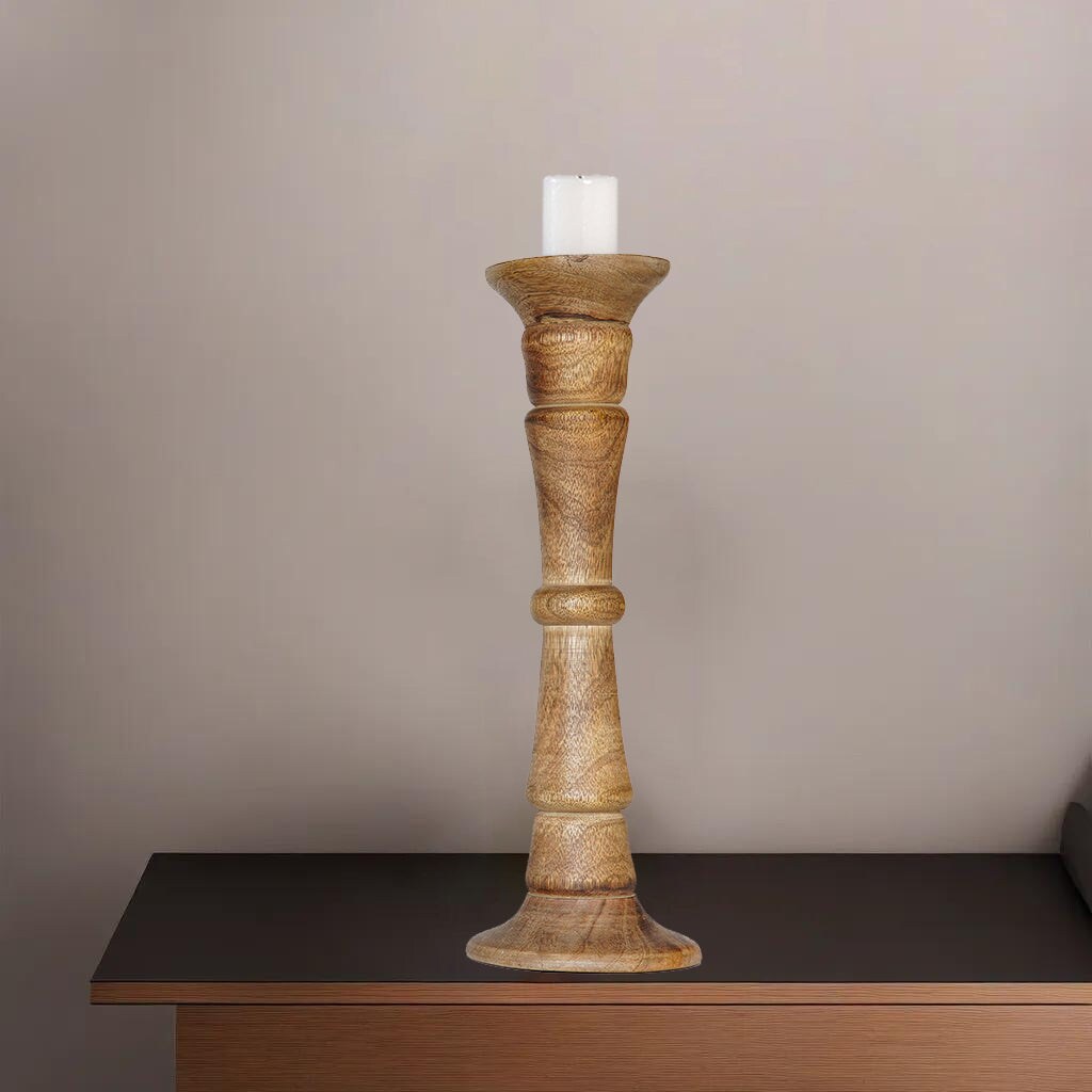 Handmade Mango Wood Pillar Candle Holder Eco-Friendly Walnut Color