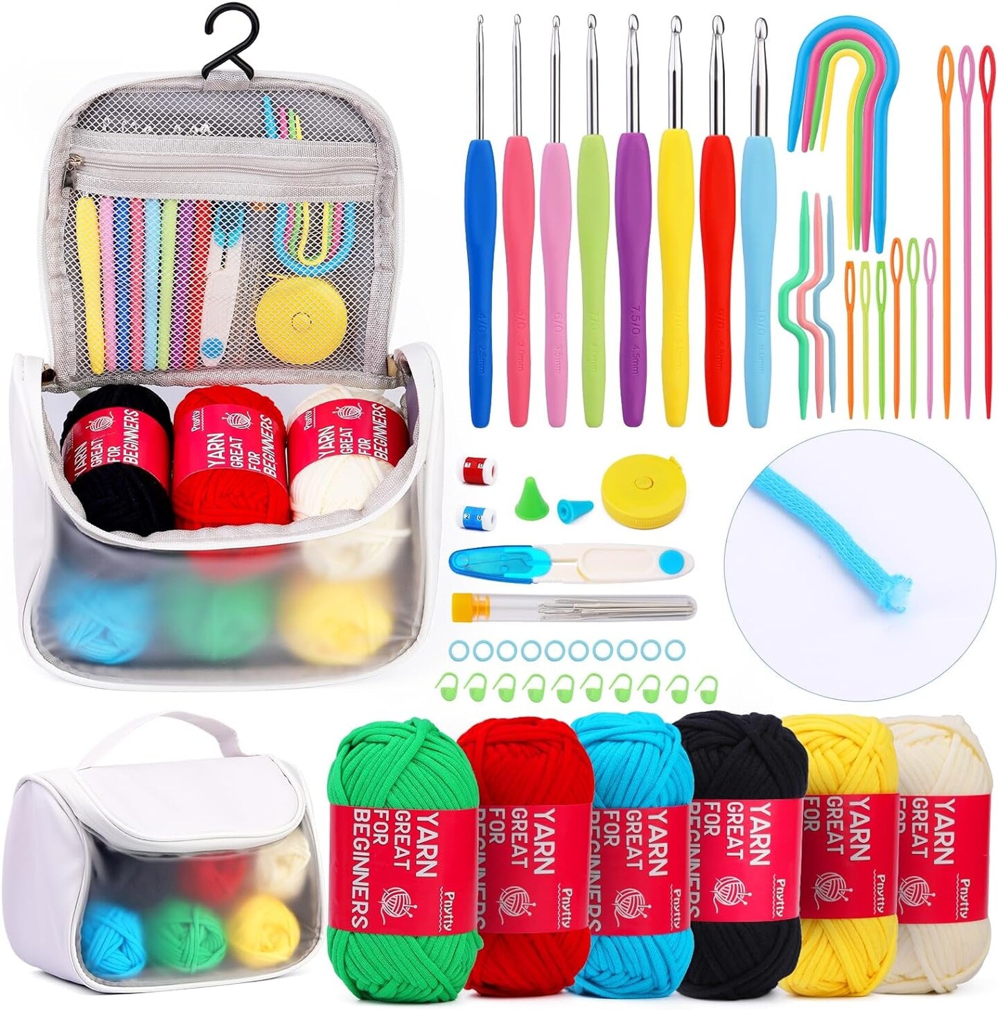 Crochet Kit for Beginners Adults, 107Pcs Beginner Knitting Kit with Crochet Yarn, Crochet Hooks, Crochet Tools, Crochet Starter Kit for Adults Beginner Craft DIY