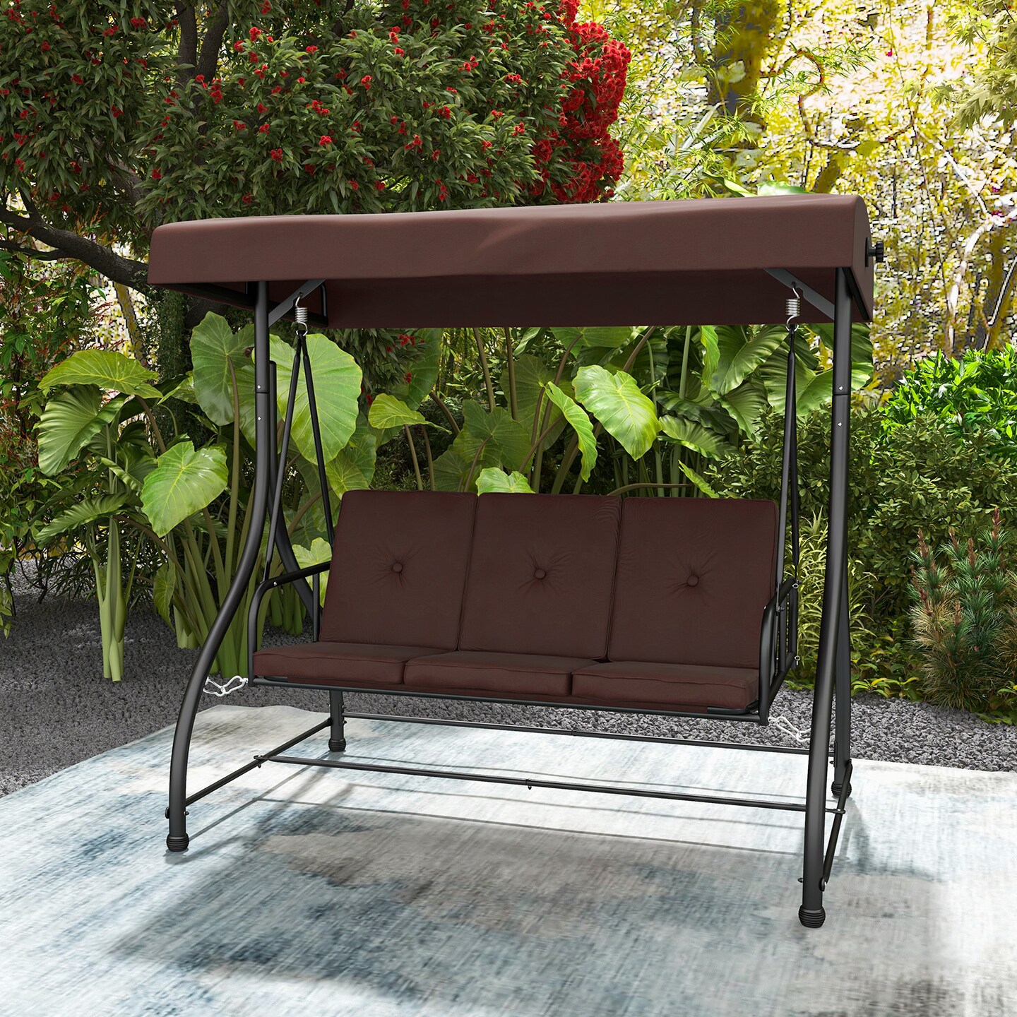 Costway 3-Seat Outdoor Converting Patio Swing Glider Adjustable Canopy Porch Swing Coffee/Black/Wine