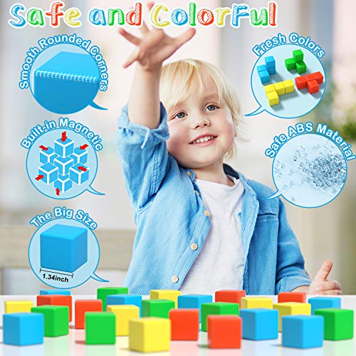 Magnetic Blocks, 1.34 inch Large Magnetic Building Blocks, 3D Magnetic Cubes for Kids, Preschool Educational Construction Kit, Sensory Montessori Toys Kids Blocks for Boys Girls Toddlers