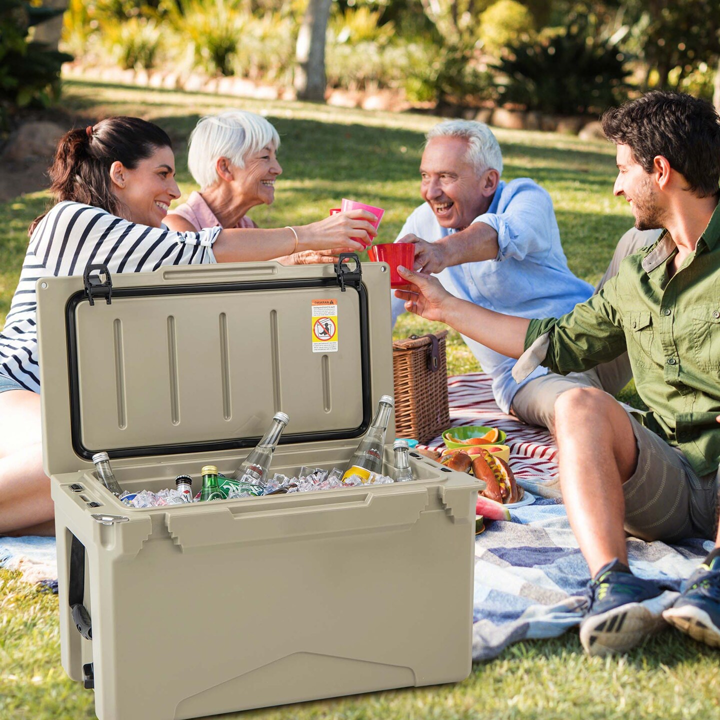 Costway 50 QT Rotomolded Cooler Portable Ice Chest Ice Retention for 5-7 Days Charcoal/Tan