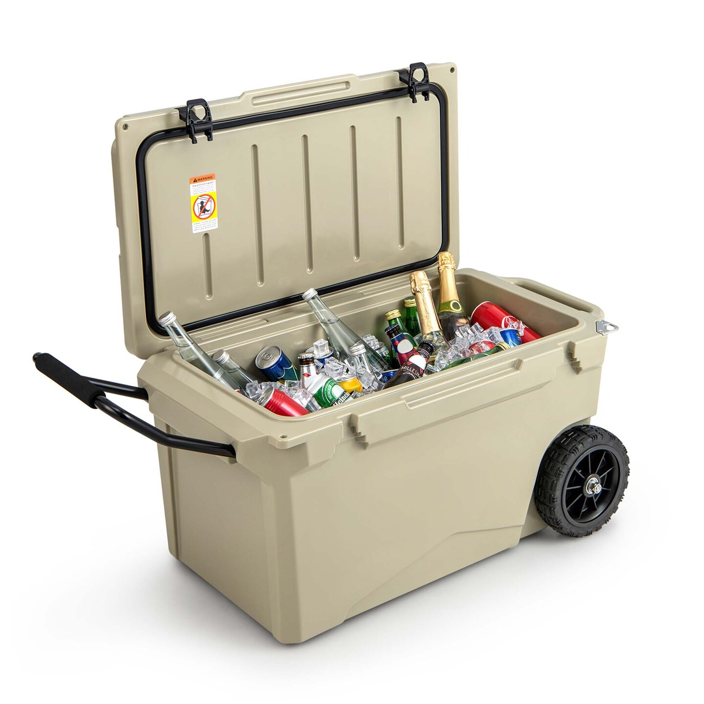 Costway 75 Qt Portable Cooler Roto Molded Ice Chest Insulated 5-7 Days with wheels Handle Charcoal/Tan
