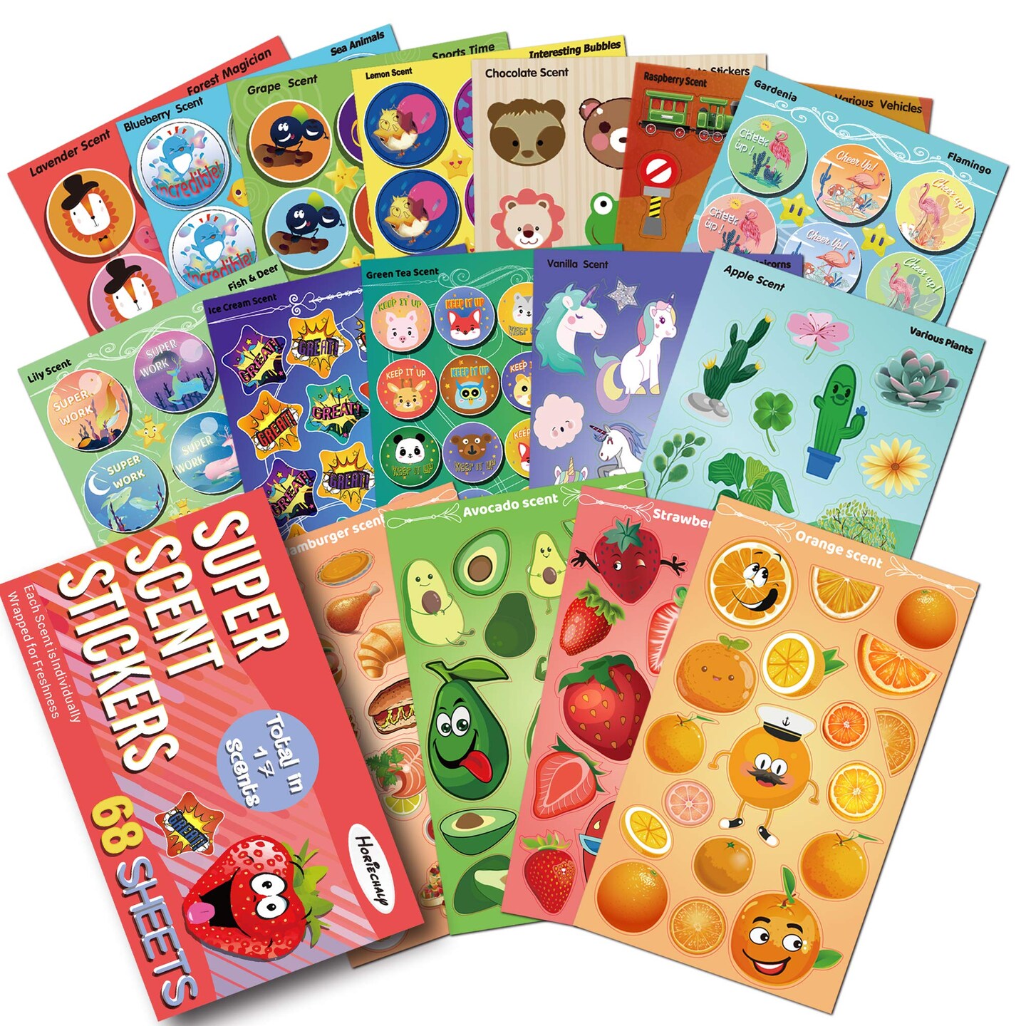 68 Sheets Scented Stickers,17 Different Scents Smelly Stickers for Kids &#x26;Teachers &#x26; Parents as Reward Stickers, Christmas Gift, Party Favor. Smelly Stickers.