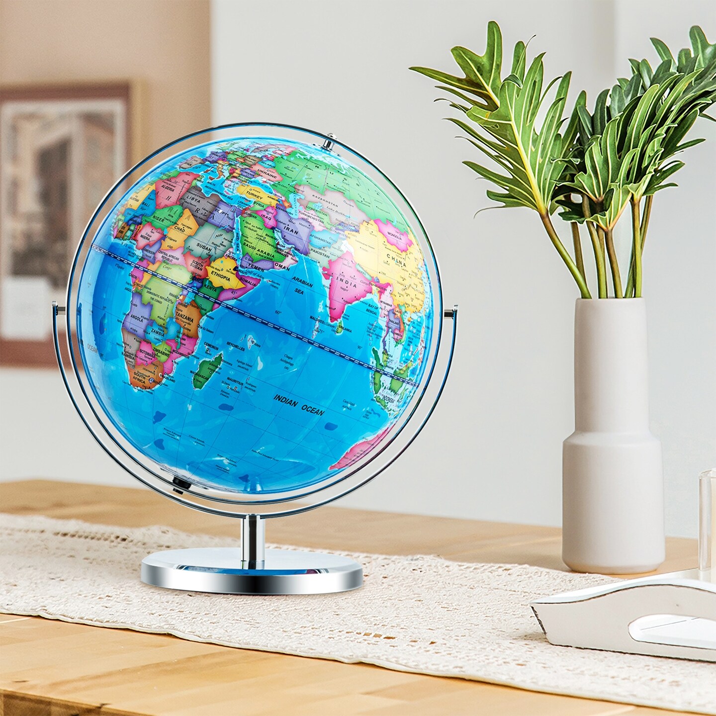 13&#x22; Illuminated World Globe 720&#xC2;&#xB0; Rotating Map with LED Light