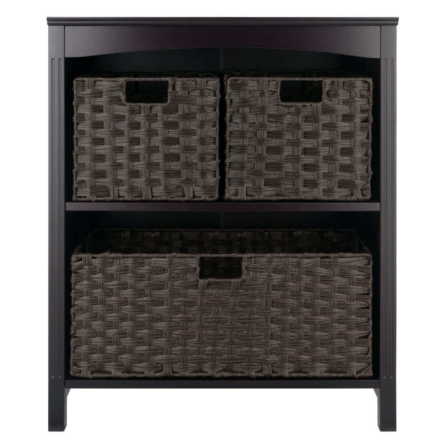 Contemporary Home Living 4 Pc Storage Shelf with 3 Foldable Woven Baskets - 30&#x22; - Walnut and Chocolate