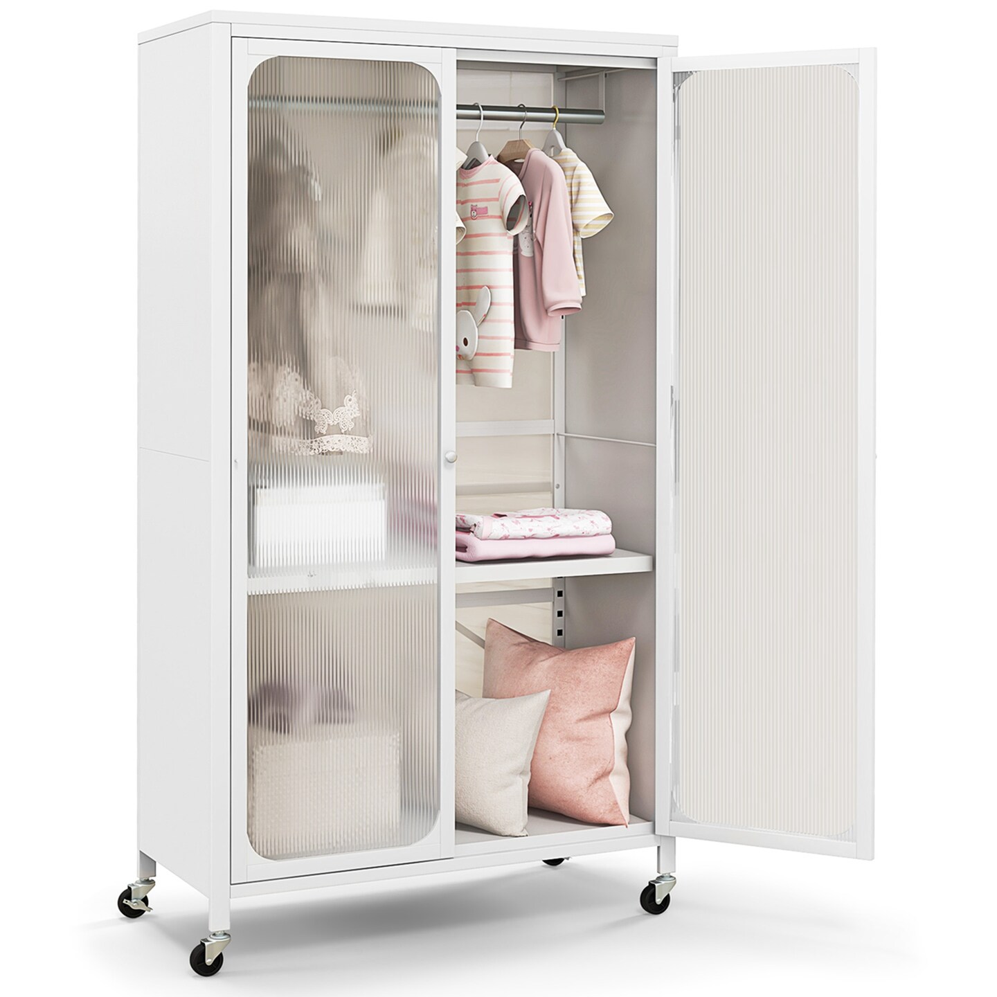 Costway Storage Wardrobe Cabinet Mobile Armoire Closet with Hanging Rod &#x26; Adjustable Shelf