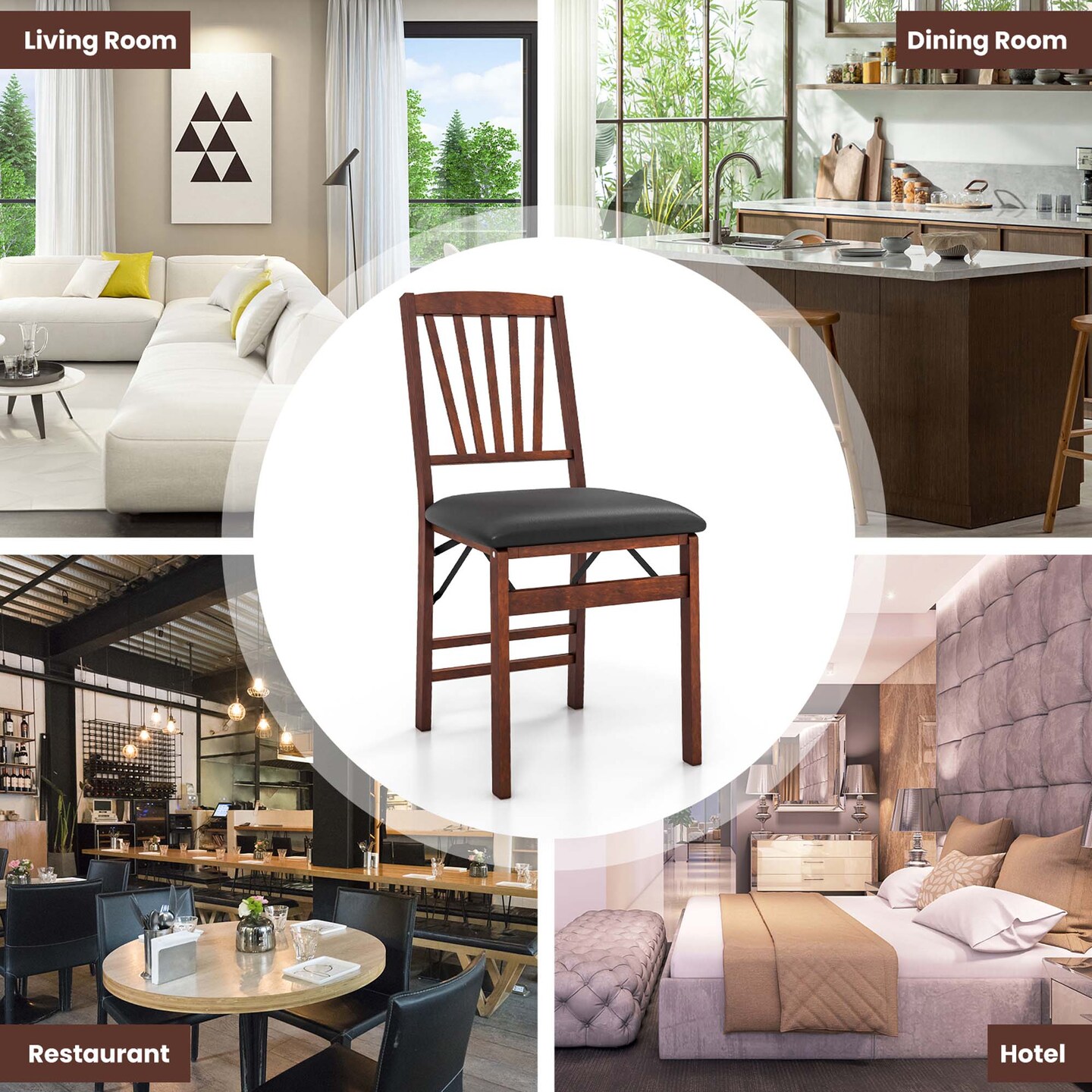 Costway 2 Pack Folding Dining Chairs Foldable Chairs with PVC Padded Seat & High Backrest