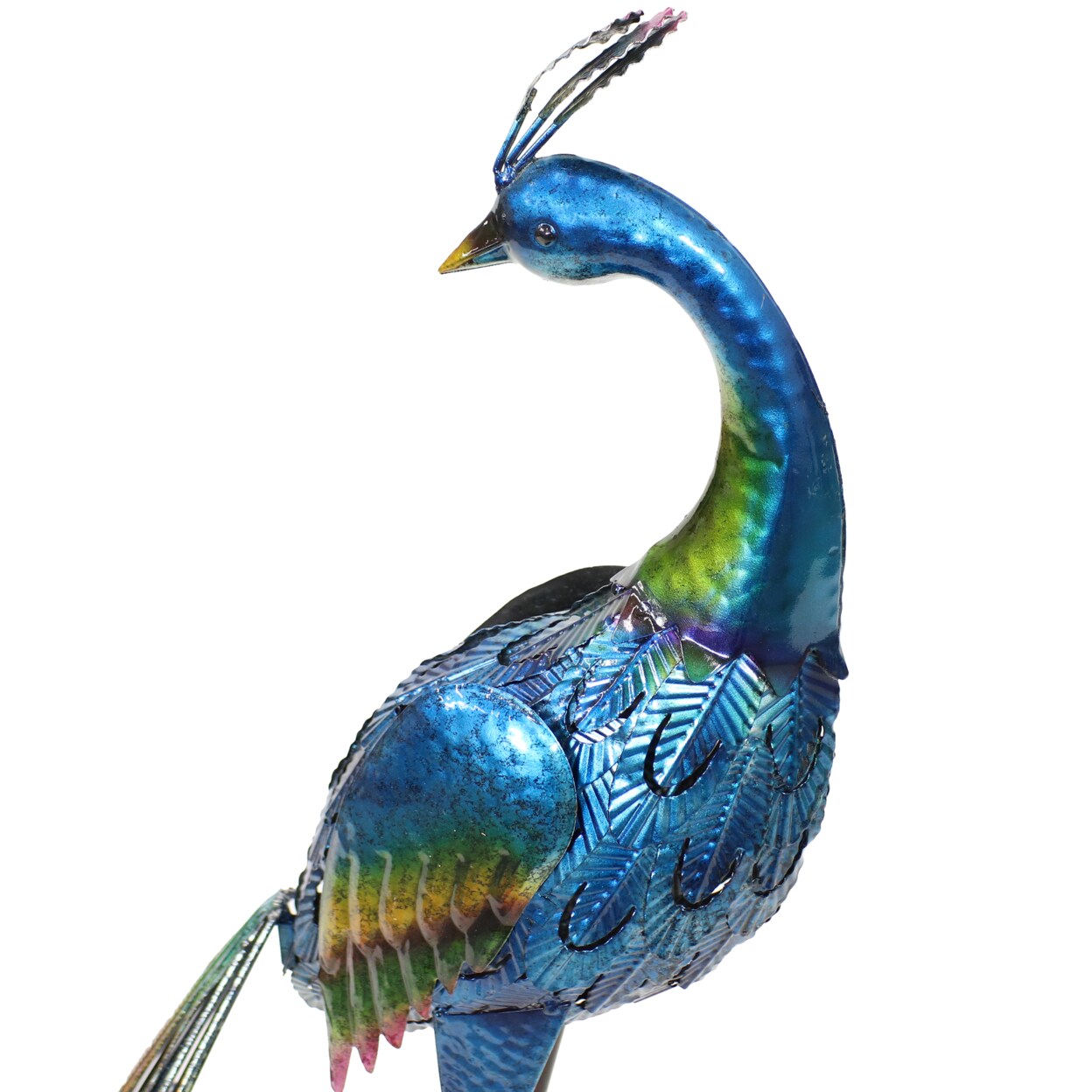 Sunnydaze   Peacock Outdoor Metal Garden Statue - 34.5 in