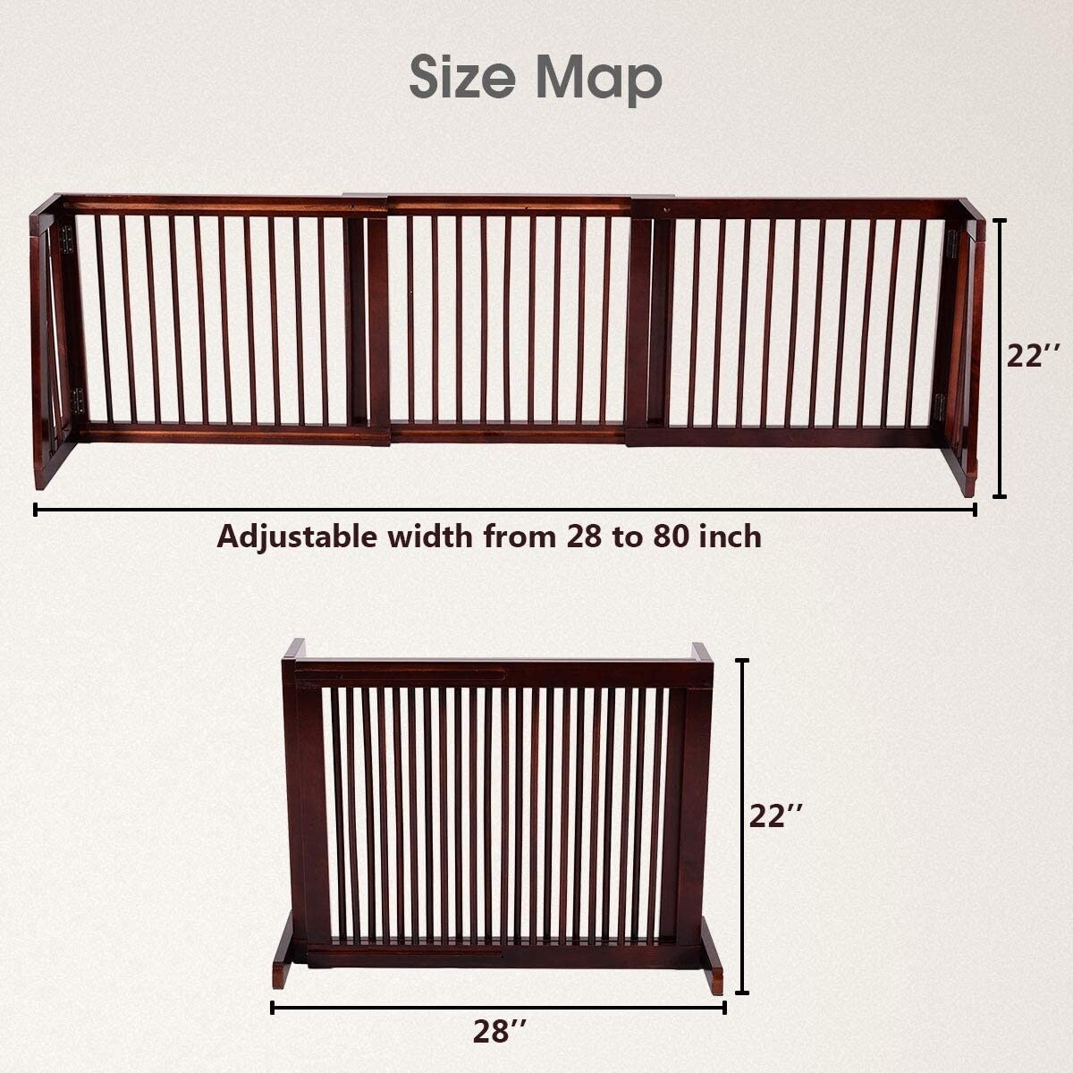 3 Panel Folding Adjustable Free Standing Wooden Fence with Movable Feet